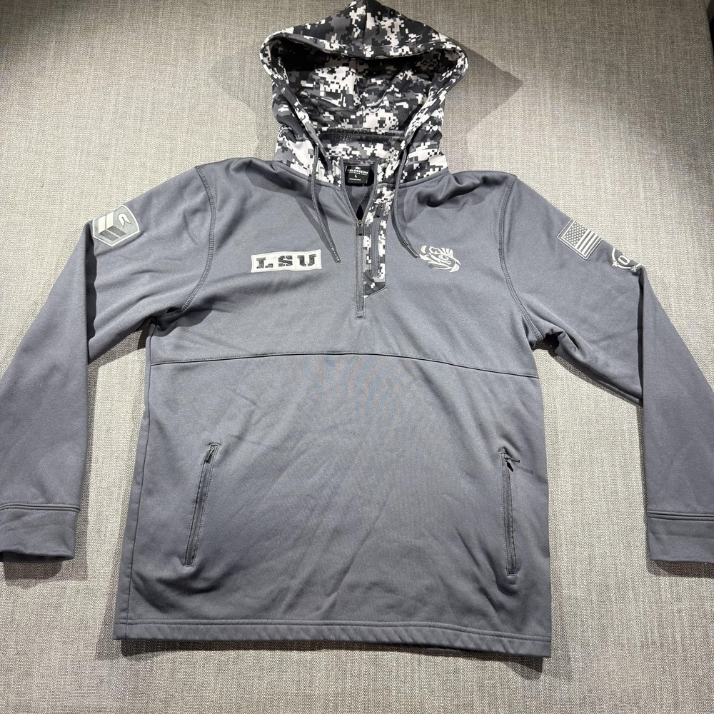 LSU Tigers Hoodie Mens Large Digital Camo‎ Colosseum OHT Quarter Zip Sweatshirt